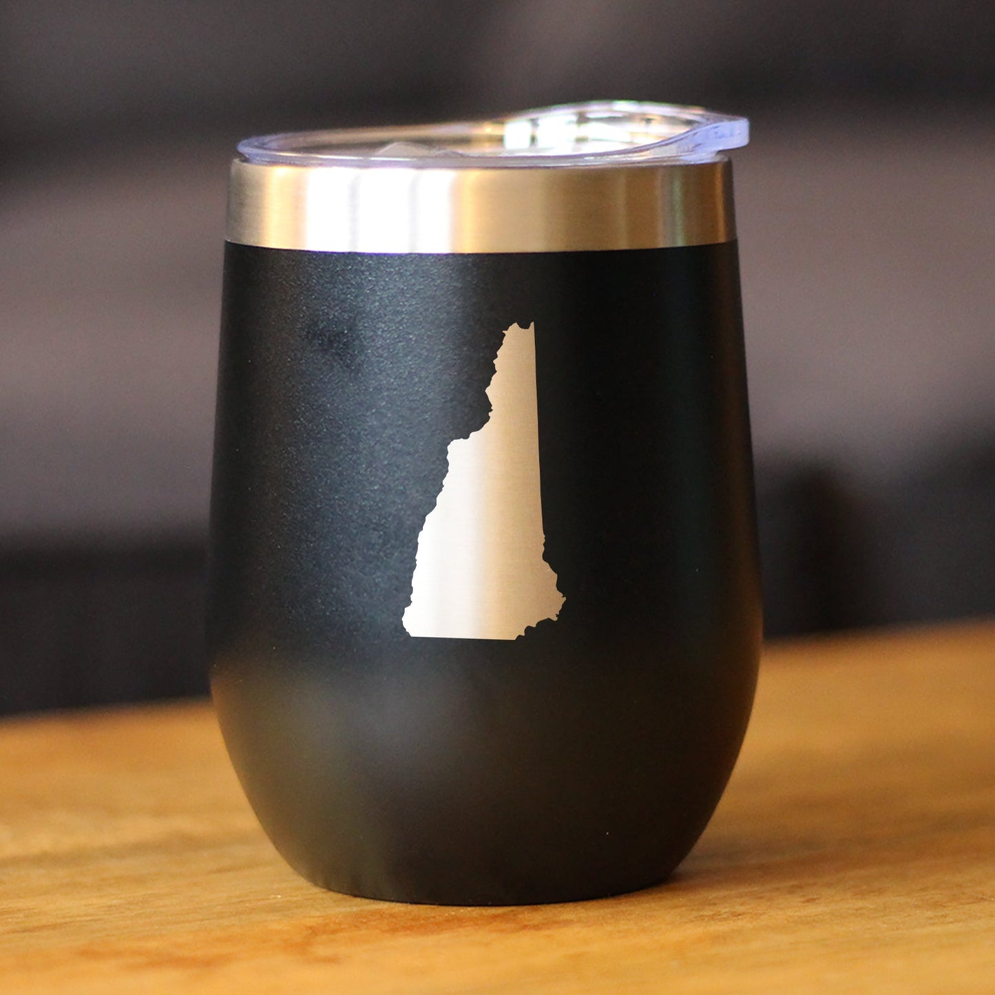 New Hampshire State Outline - Wine Tumbler Glass with Sliding Lid - Stainless Steel Insulated Mug - New Hampshire Gifts for Women and Men