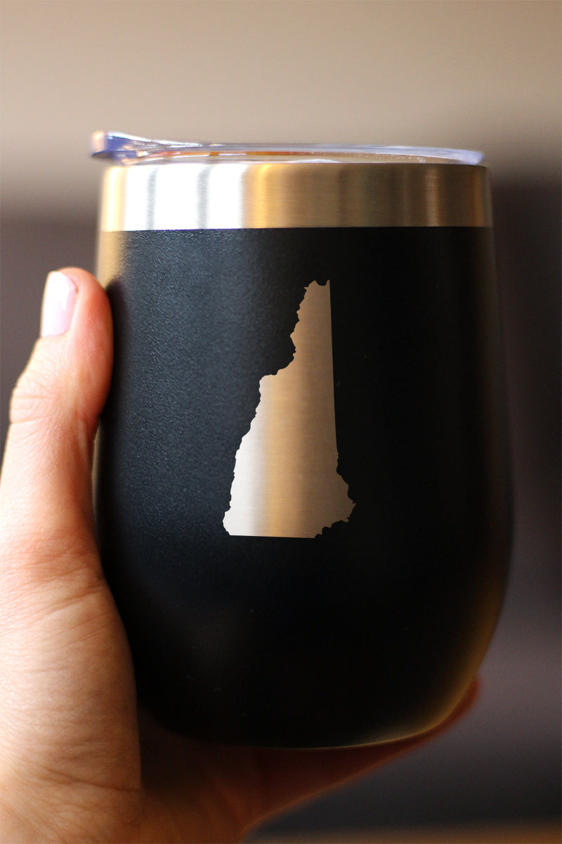 New Hampshire State Outline - Wine Tumbler Glass with Sliding Lid - Stainless Steel Insulated Mug - New Hampshire Gifts for Women and Men