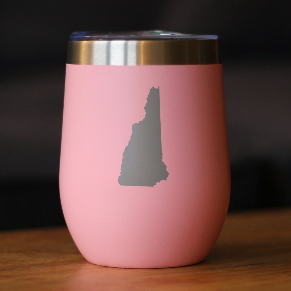 New Hampshire State Outline - Wine Tumbler Glass with Sliding Lid - Stainless Steel Insulated Mug - New Hampshire Gifts for Women and Men