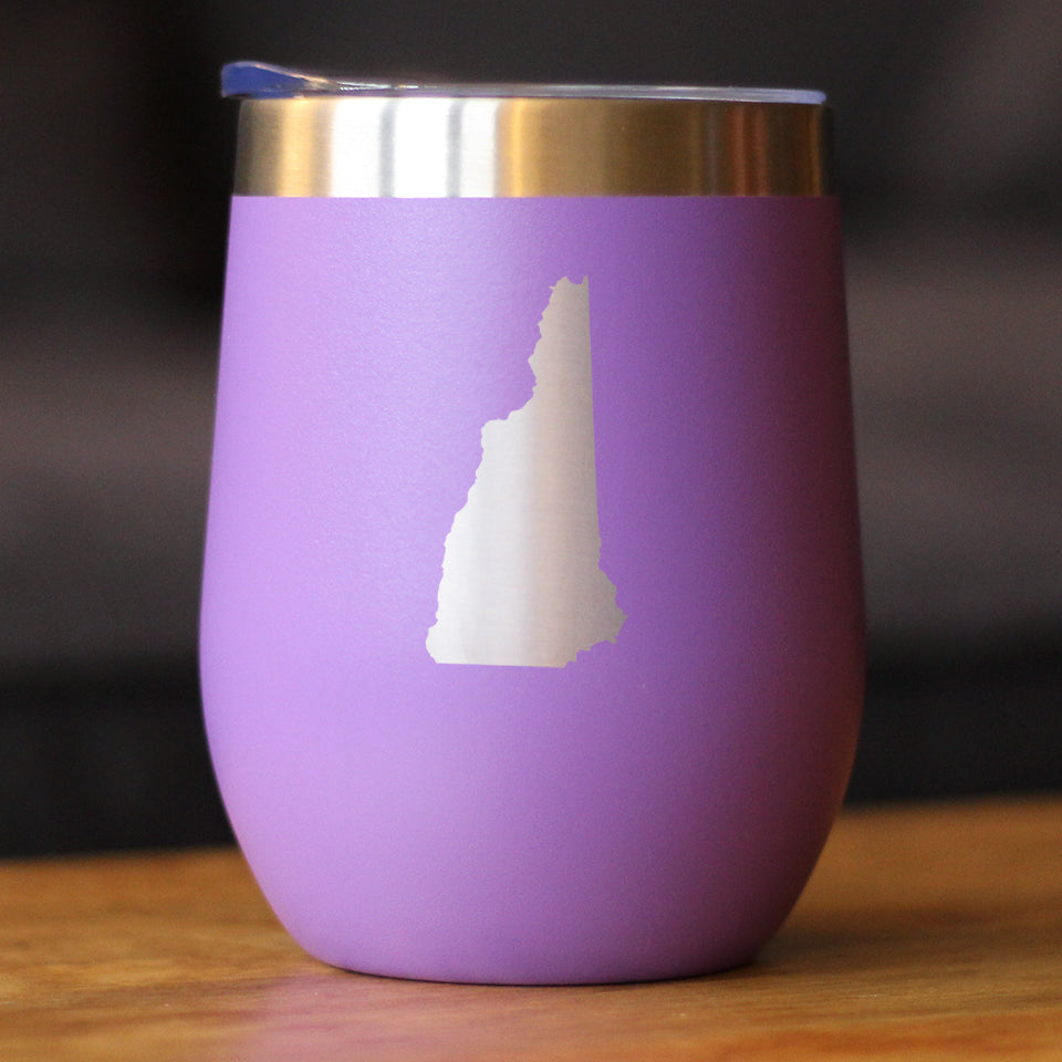 New Hampshire State Outline - Wine Tumbler Glass with Sliding Lid - Stainless Steel Insulated Mug - New Hampshire Gifts for Women and Men