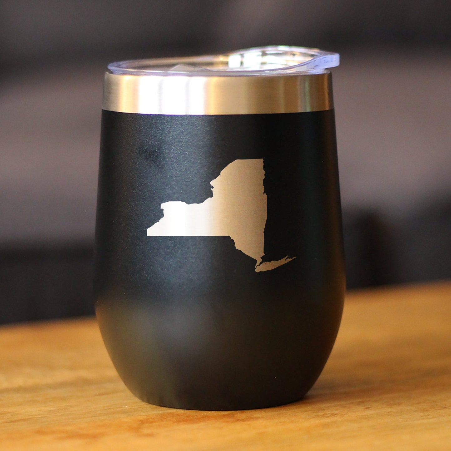 New York State Outline - Wine Tumbler Glass with Sliding Lid - Stainless Steel Insulated Mug - New York Gifts Women and Men New Yorkers