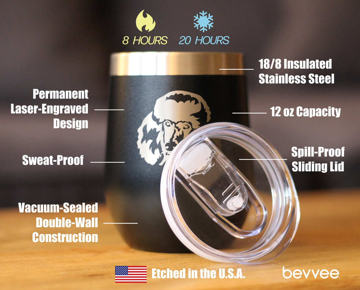 Poodle Happy Face - Wine Tumbler Glass with Sliding Lid - Stainless Steel Insulated Mug - Poodle Dog Gift for Women and Men