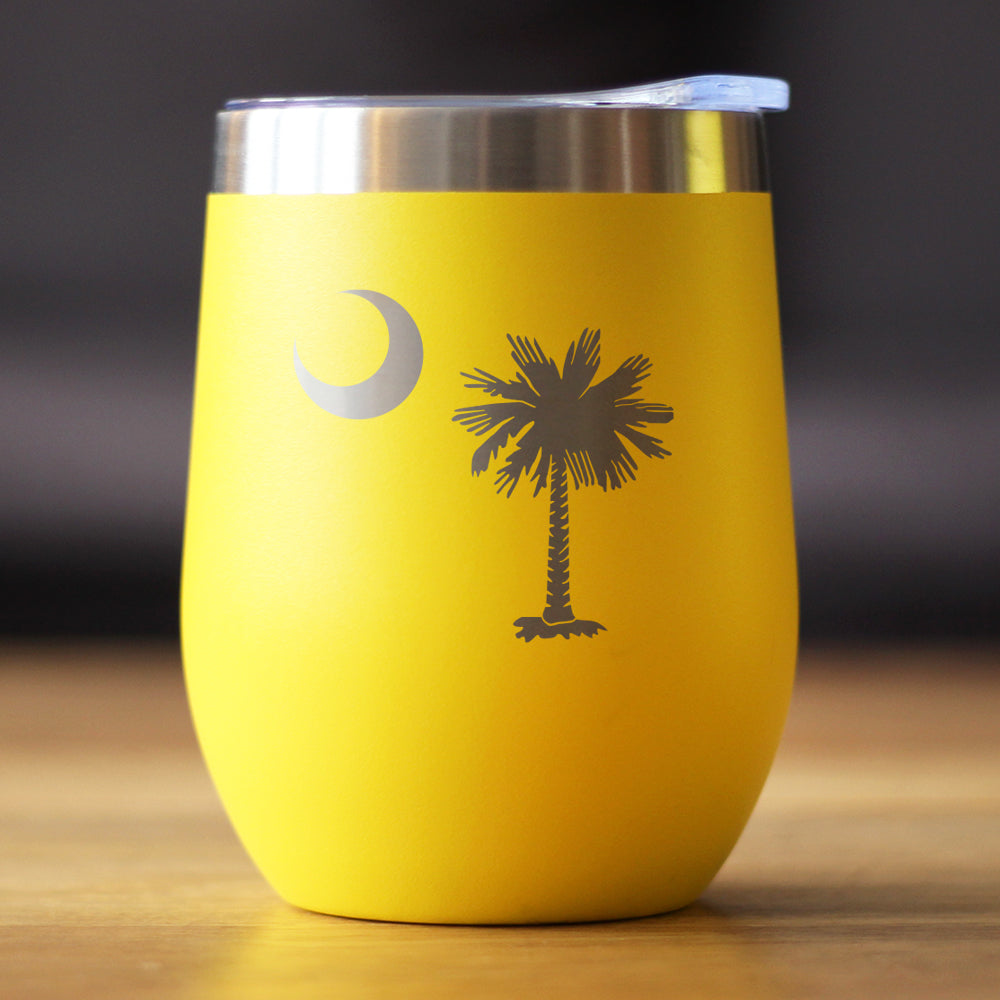 South Carolina Flag - Wine Tumbler Glass with Sliding Lid - Stainless Steel Insulated Mug - State Themed Drinking Decor and Gifts for South Carolinian Women & Men