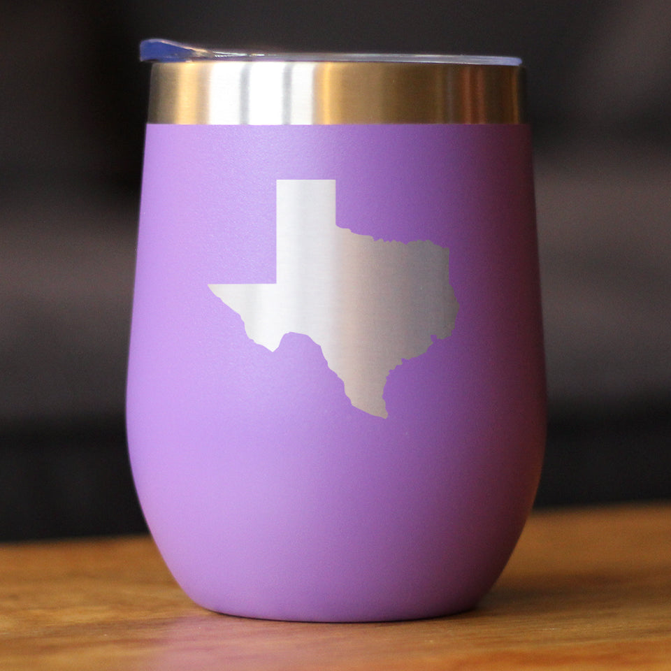 Texas State Outline - Wine Tumbler Glass with Sliding Lid - Stainless Steel Insulated Mug - State Themed Decor and Gifts for Texan Women & Men
