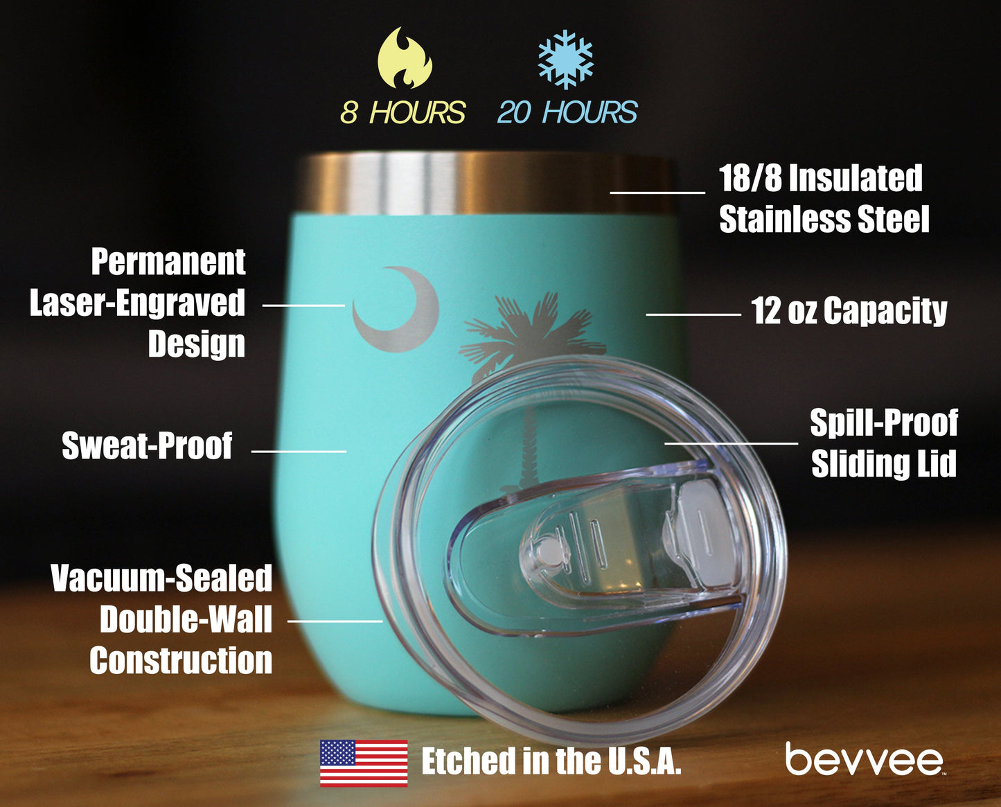 South Carolina Flag - Wine Tumbler Glass with Sliding Lid - Stainless Steel Insulated Mug - State Themed Drinking Decor and Gifts for South Carolinian Women & Men
