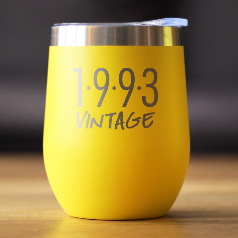 Vintage 1993 - Insulated Wine Tumbler - 32nd Birthday Wine Glass Gifts for Women & Men Turning 32