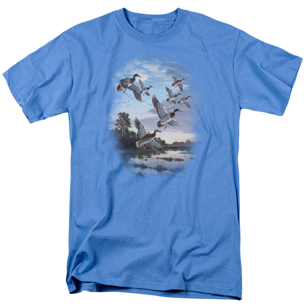 Wildlife Evening Flight Mallards Mens T Shirt Carolina Blue Officially Licensed