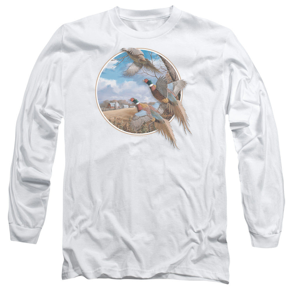 Wildlife October Memories Pheasants Mens Long Sleeve Shirt White Officially Licensed