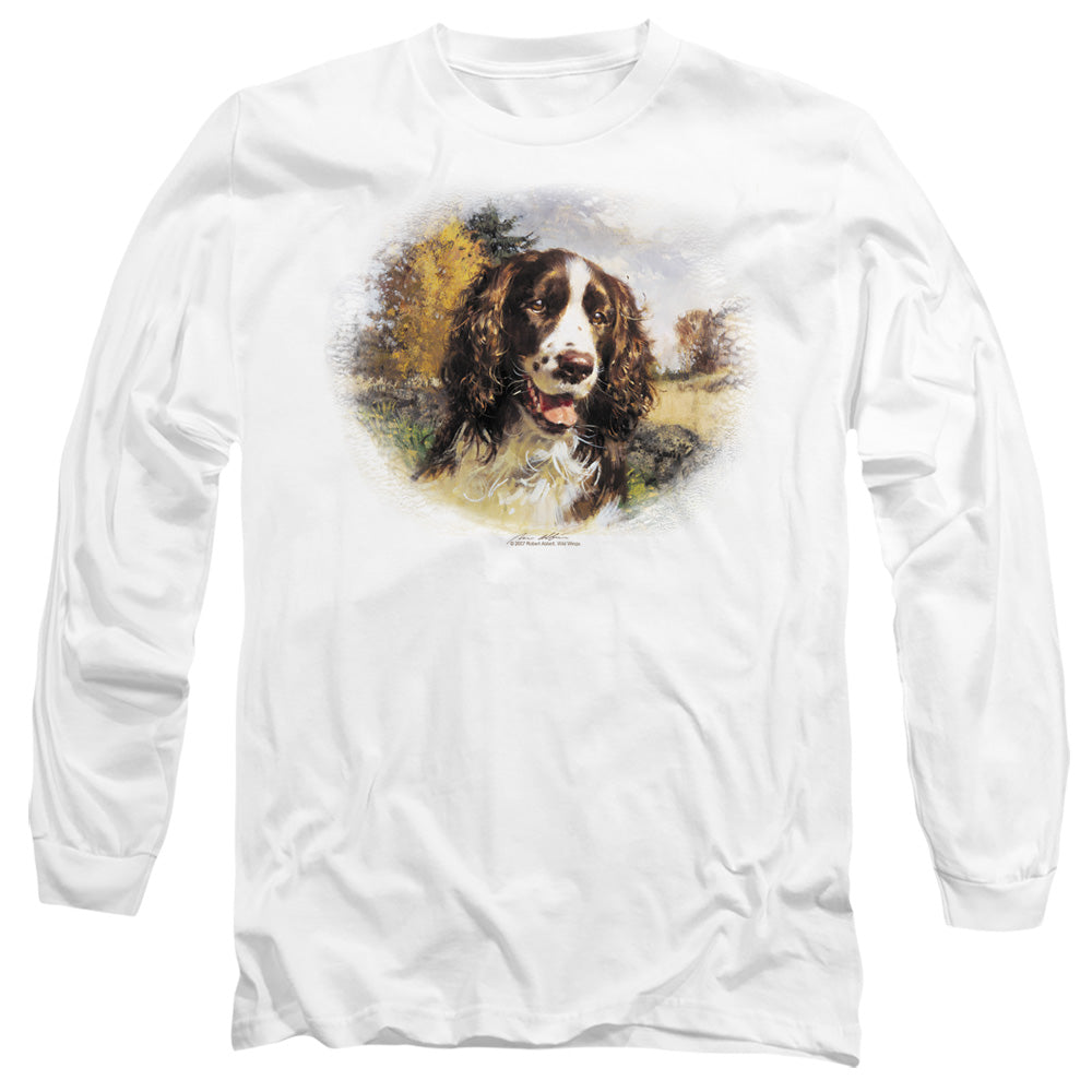 Wildlife Springer Spaniel Head Mens Long Sleeve Shirt White Officially Licensed