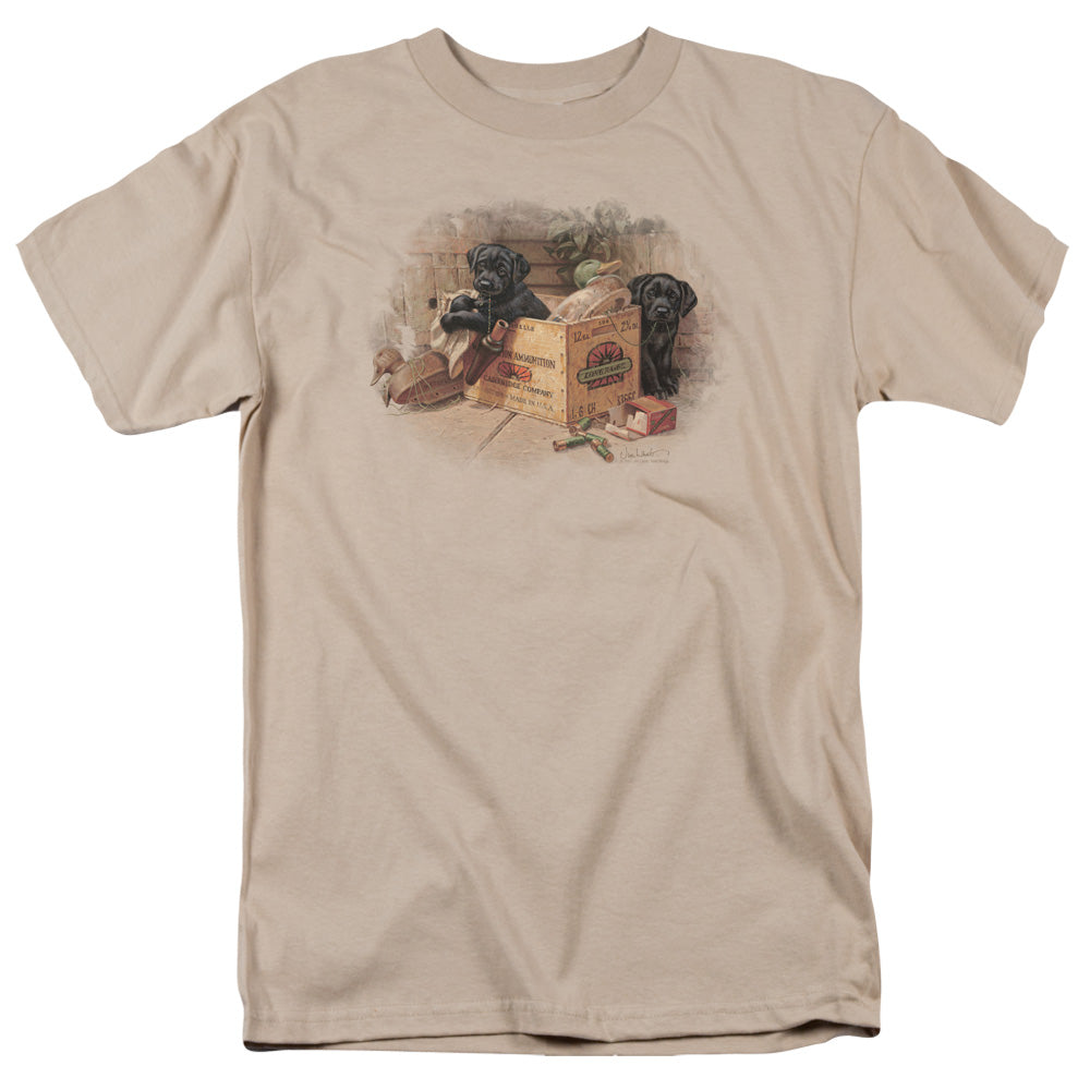 Wildlife Box Boys Black Labs Mens T Shirt Sand Officially Licensed