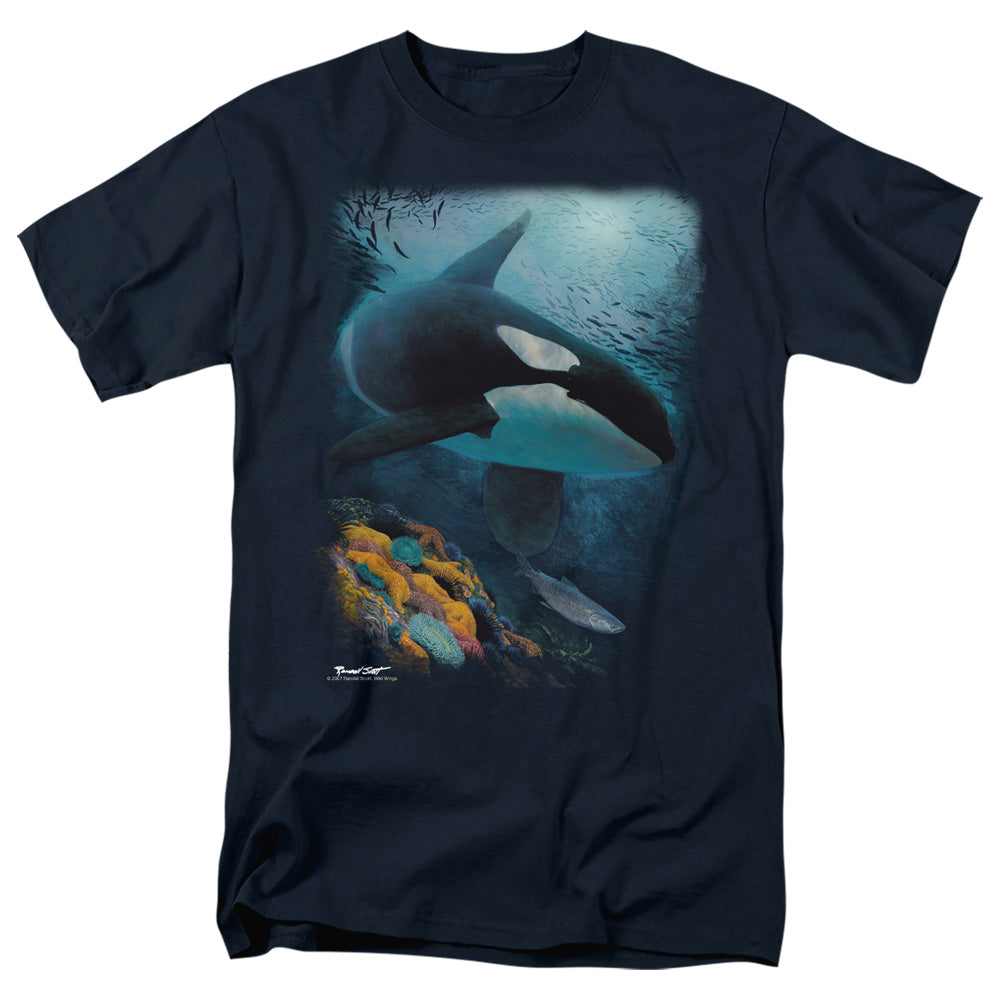 Wildlife Salmon Hunter Orca Mens T Shirt Navy Officially Licensed