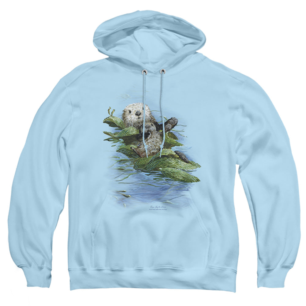 Wildlife Kelp Cradle Otters Mens Hoodie Light Blue