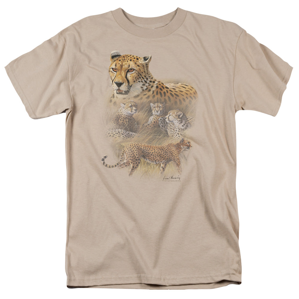 Wildlife Cheetahs Mens T Shirt Sand Officially Licensed