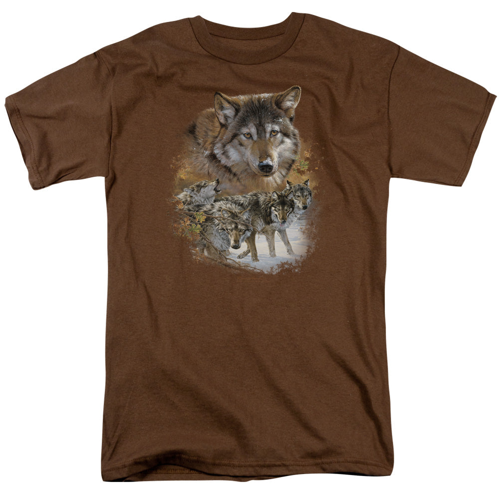 Wildlife Wolf Pack Mens T Shirt Coffee Officially Licensed