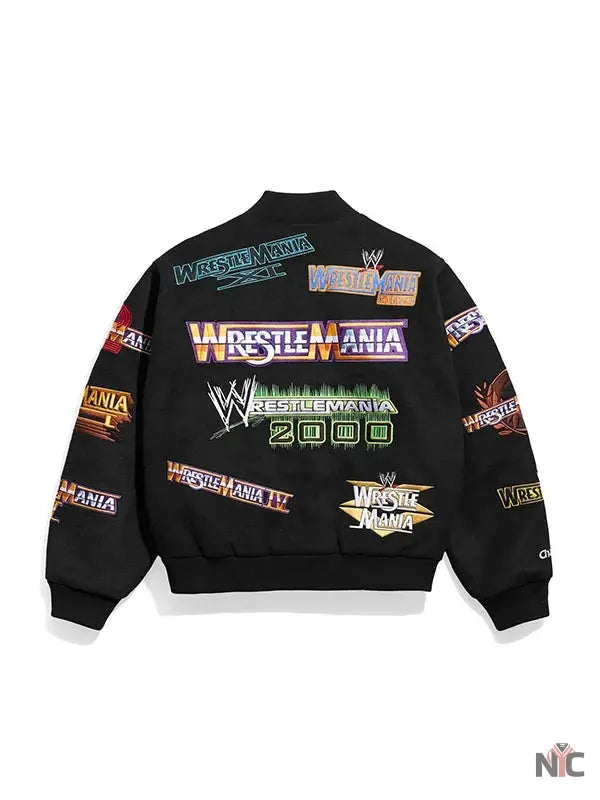 WWE WrestleMania 1-21 Black Varsity Jacket