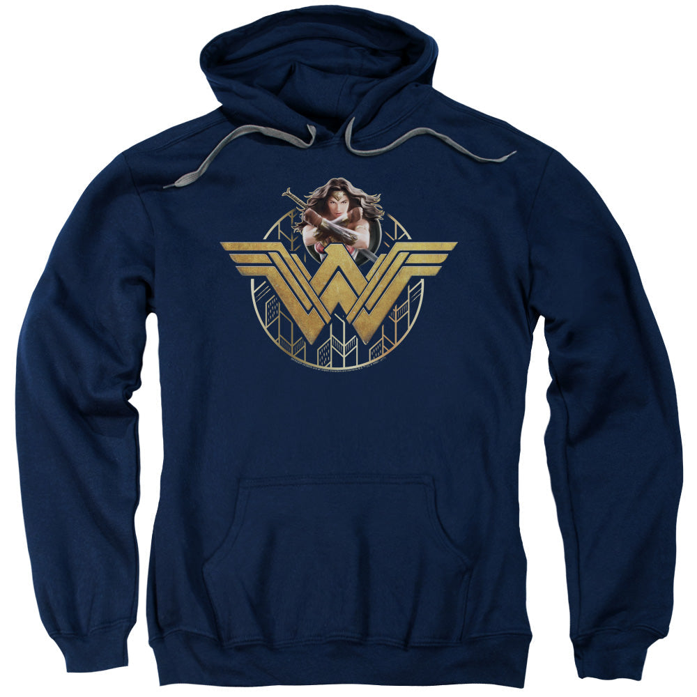 Wonder Woman Movie Power Stance And Emblem Mens Hoodie Navy Blue Officially Licensed
