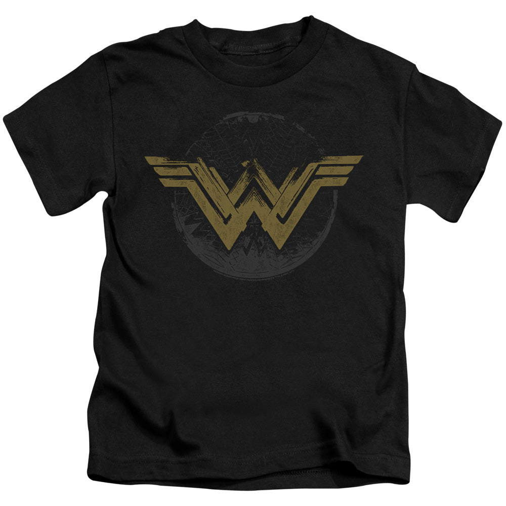 Wonder Woman Movie Distressed Logo Juvenile Kids Youth T Shirt Black Officially Licensed