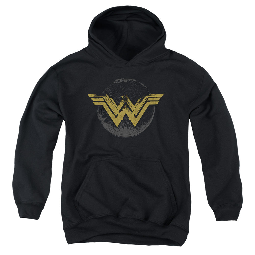 Wonder Woman Movie Distressed Logo Kids Youth Hoodie Black Officially Licensed