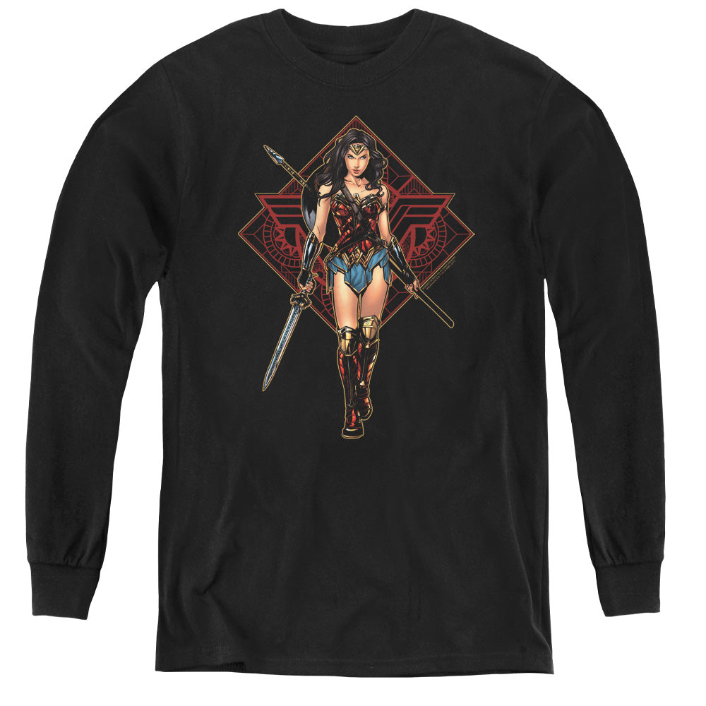 Wonder Woman Movie Warrior Long Sleeve Kids Youth T Shirt Black Officially Licensed