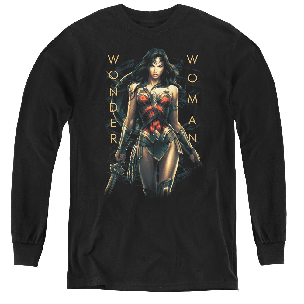 Wonder Woman Movie Armed And Dangerous Long Sleeve Kids Youth T Shirt Black Officially Licensed
