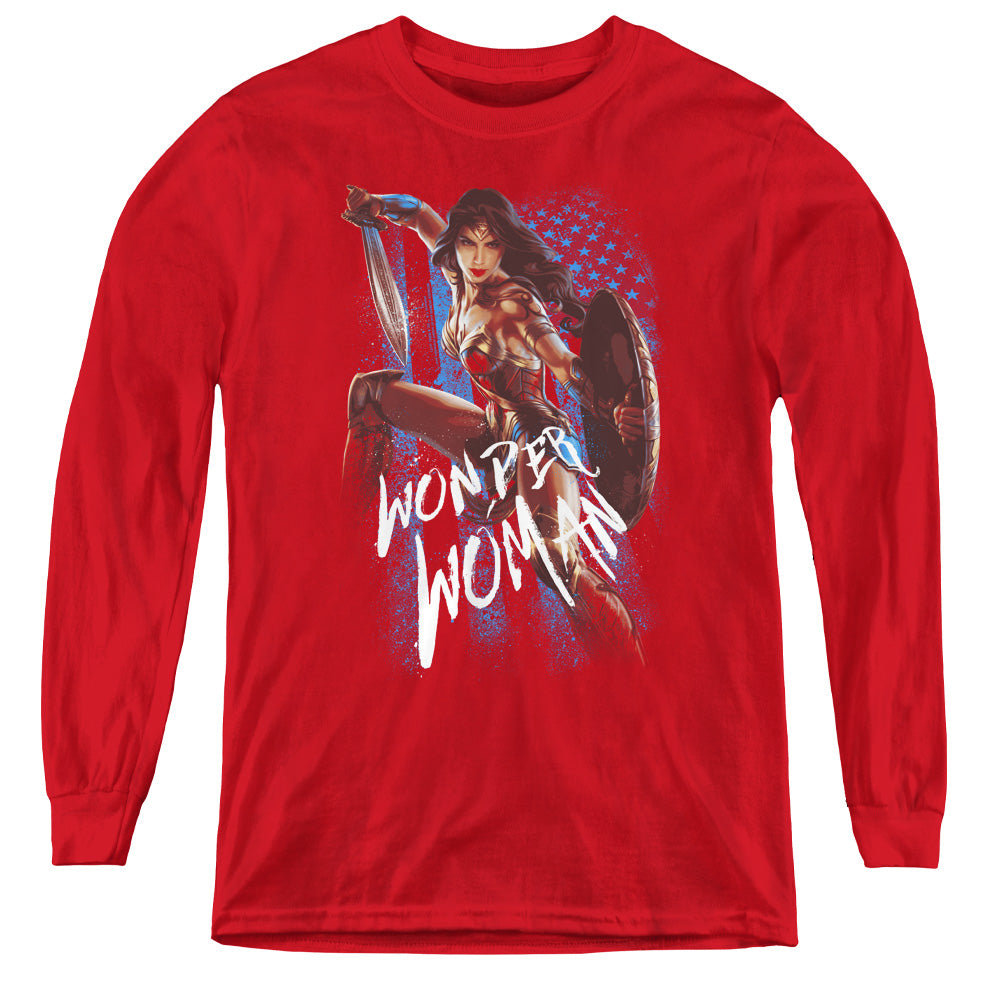 Wonder Woman Movie American Hero Long Sleeve Kids Youth T Shirt Red Officially Licensed