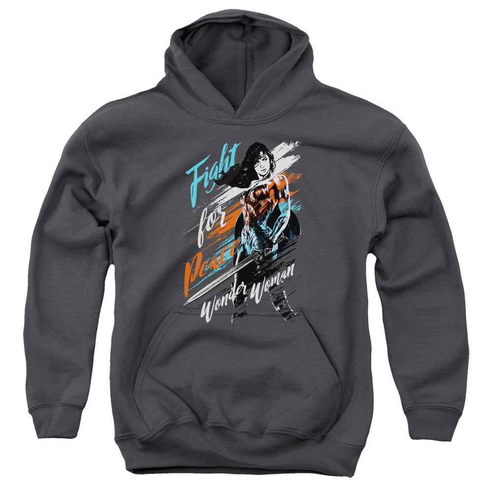 Wonder Woman Movie Fight For Peace Kids Youth Hoodie Charcoal Officially Licensed