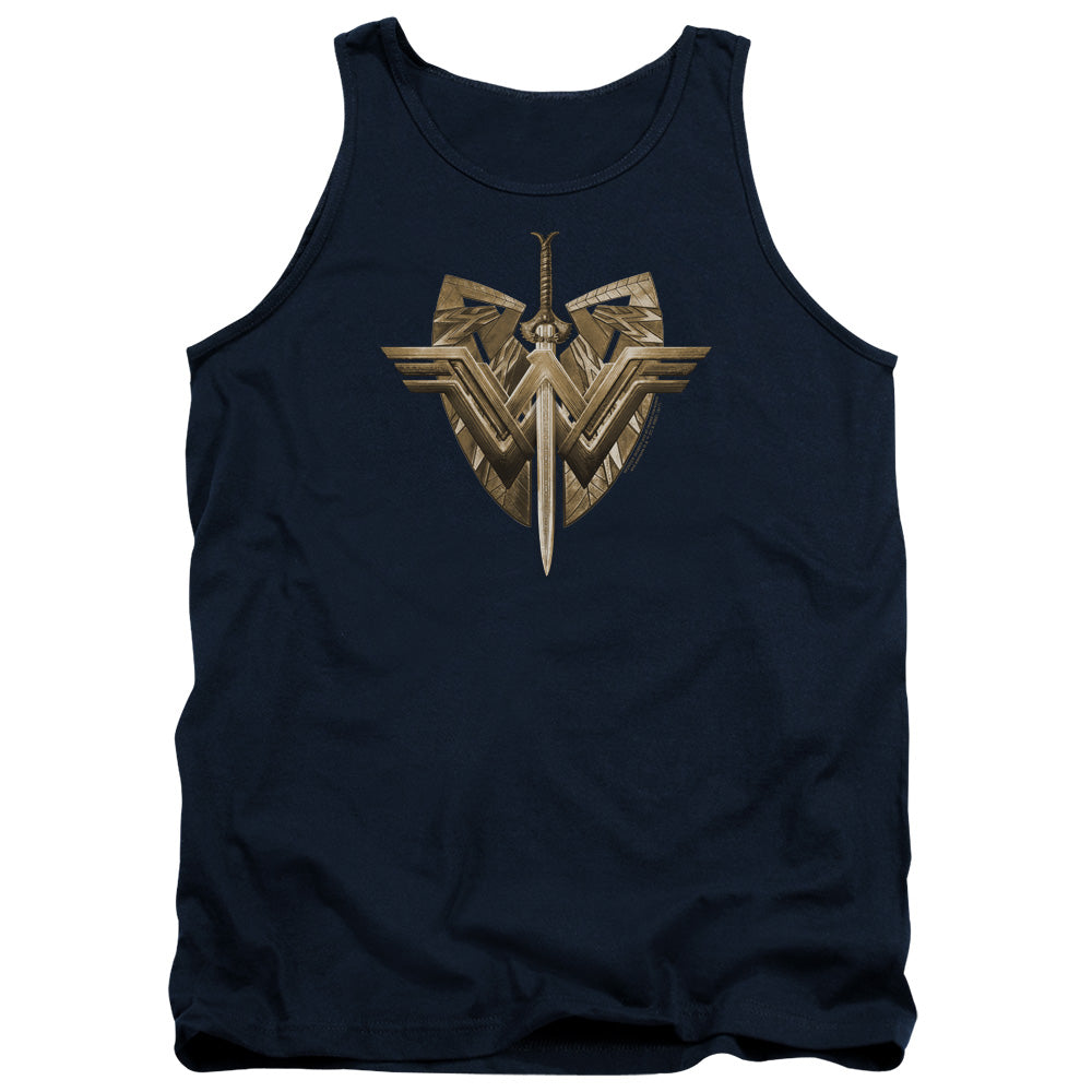Wonder Woman Movie Sword Emblem Mens Tank Top Shirt Navy Blue Officially Licensed