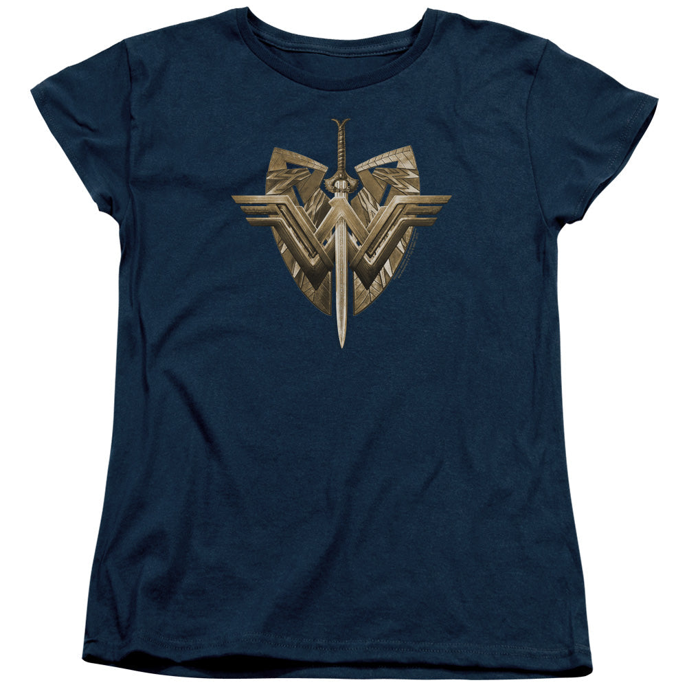 Wonder Woman Movie Sword Emblem Womens T Shirt Navy Blue Officially Licensed
