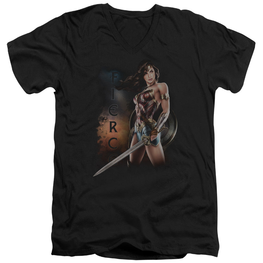 Wonder Woman Movie Fierce Mens Slim Fit V-Neck T Shirt Black Officially Licensed