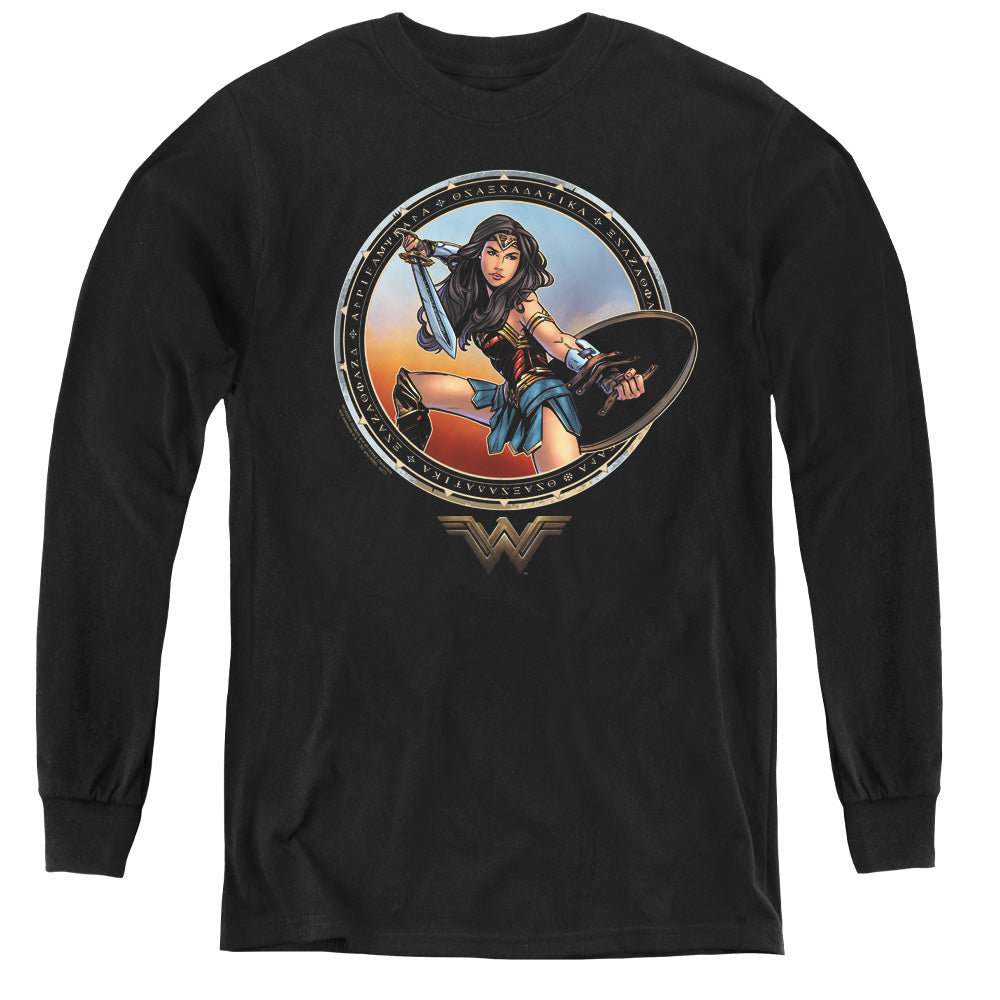 Wonder Woman Movie Battle Pose Long Sleeve Kids Youth T Shirt Black Officially Licensed