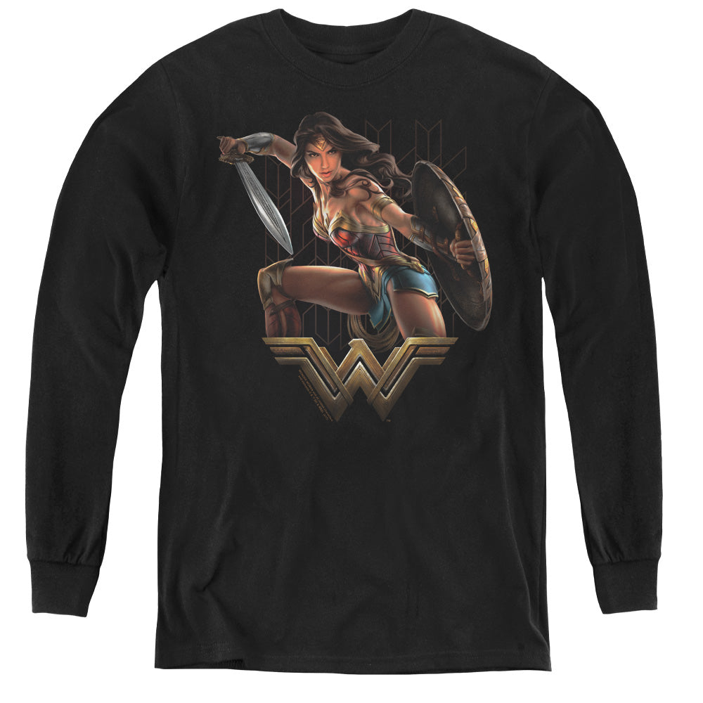 Wonder Woman Movie Fight Long Sleeve Kids Youth T Shirt Black Officially Licensed