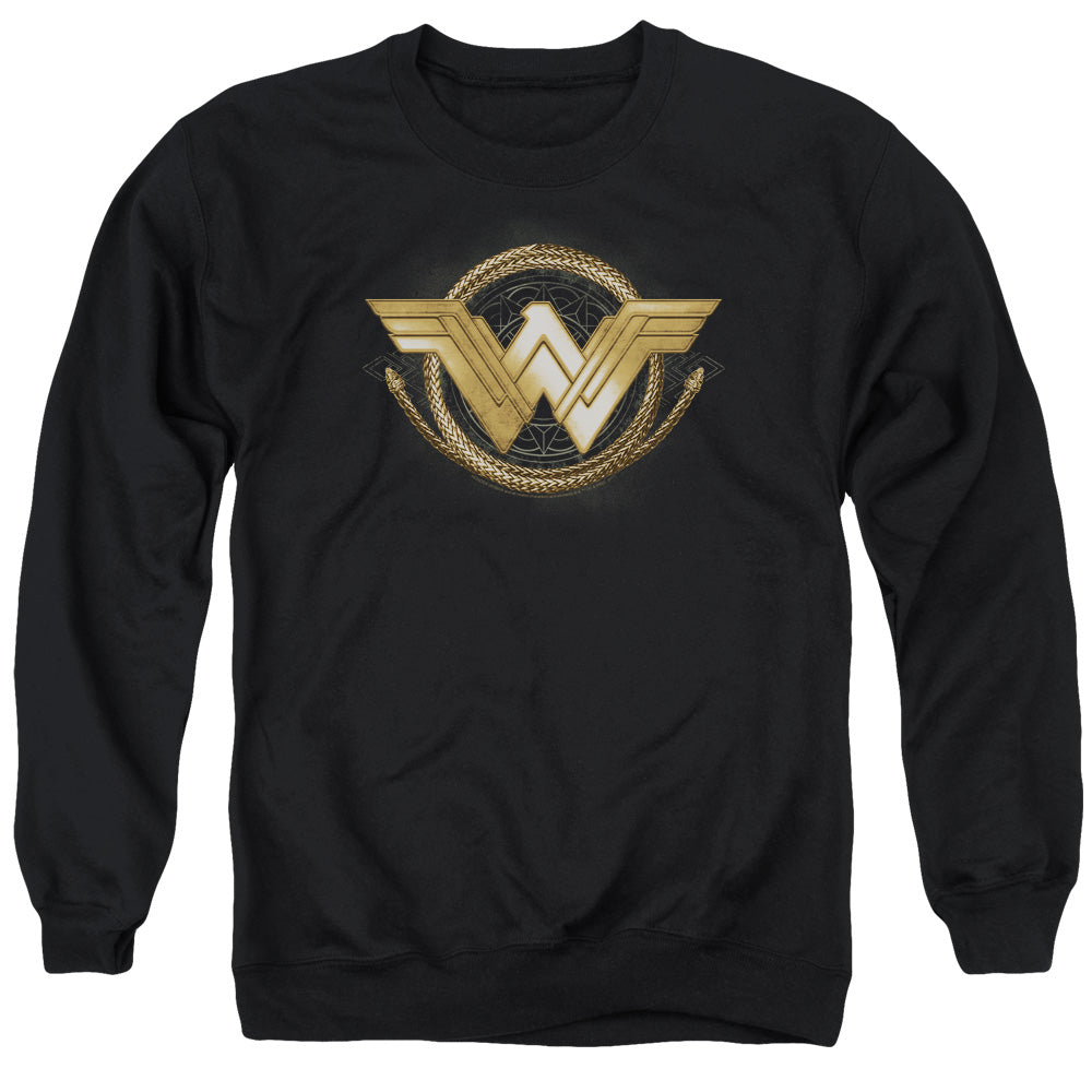 Wonder Woman Movie Lasso Logo Mens Crewneck Sweatshirt Black Officially Licensed