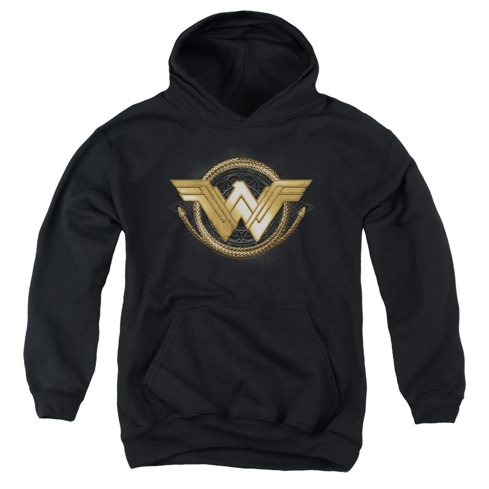 Wonder Woman Movie Lasso Logo Kids Youth Hoodie Black Officially Licensed