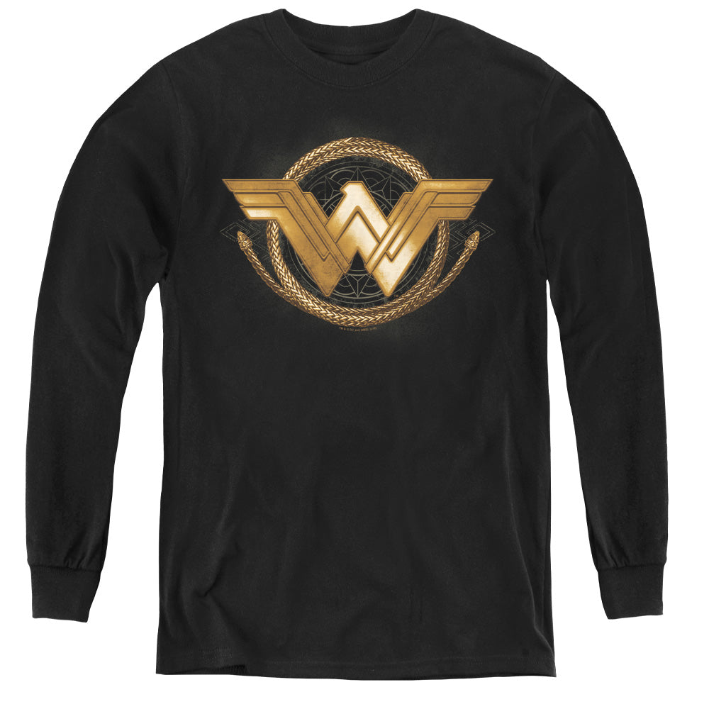 Wonder Woman Movie Lasso Logo Long Sleeve Kids Youth T Shirt Black Officially Licensed