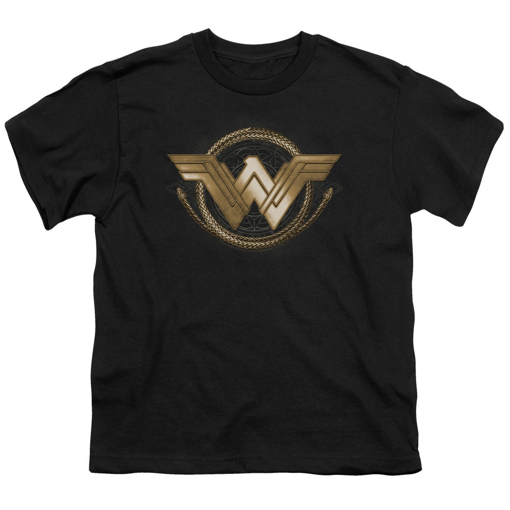 Wonder Woman Movie Lasso Logo Kids Youth T Shirt Black Officially Licensed