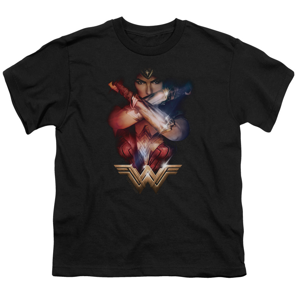 Wonder Woman Movie Arms Crossed Kids Youth T Shirt Black Officially Licensed