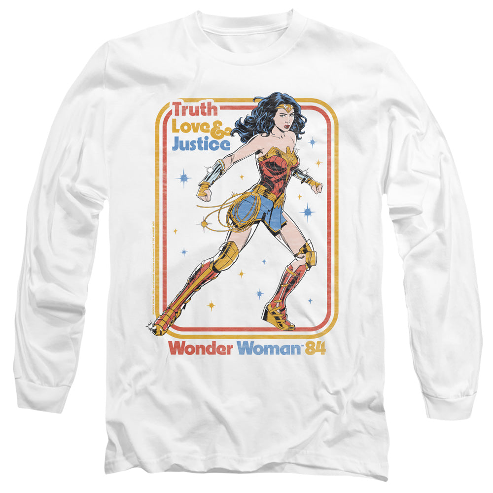 Wonder Woman 84 Retro Justice 84 Mens Long Sleeve Shirt White Officially Licensed