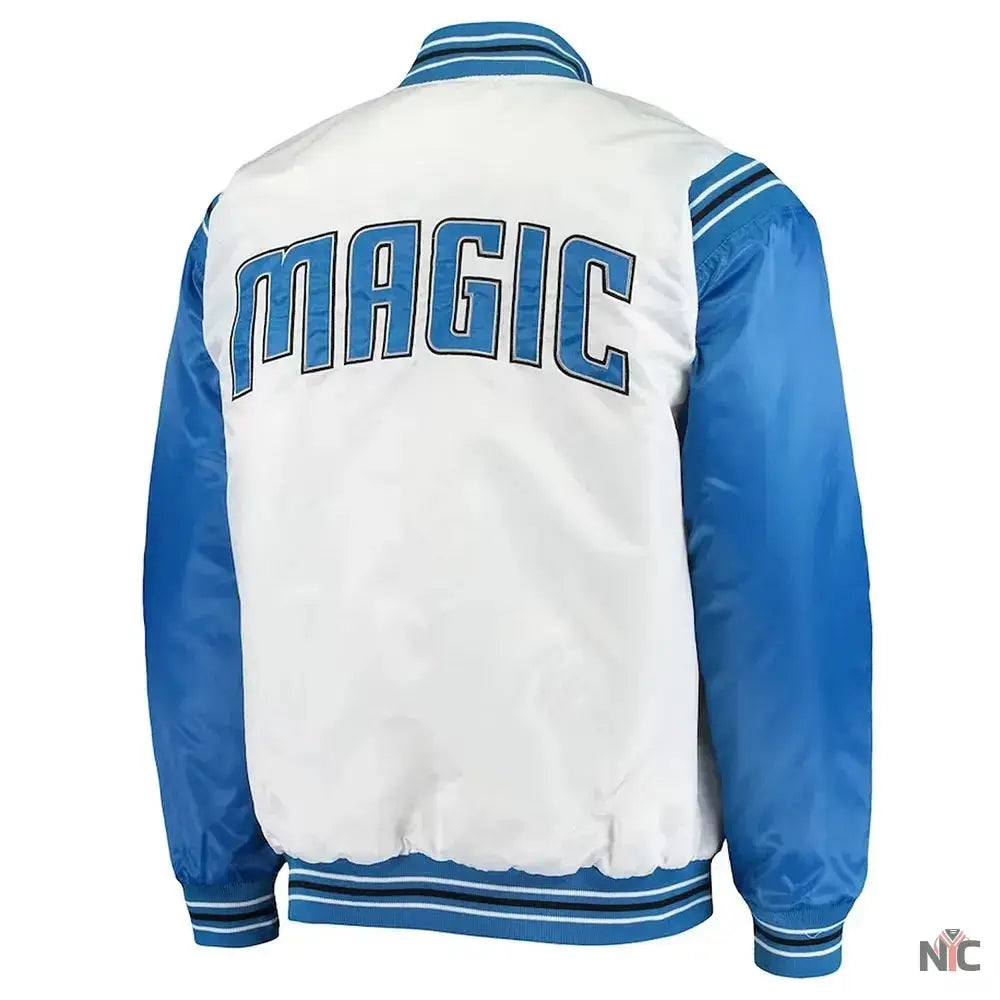 White and Blue Orlando Magic Renegade Varsity Satin Jacket