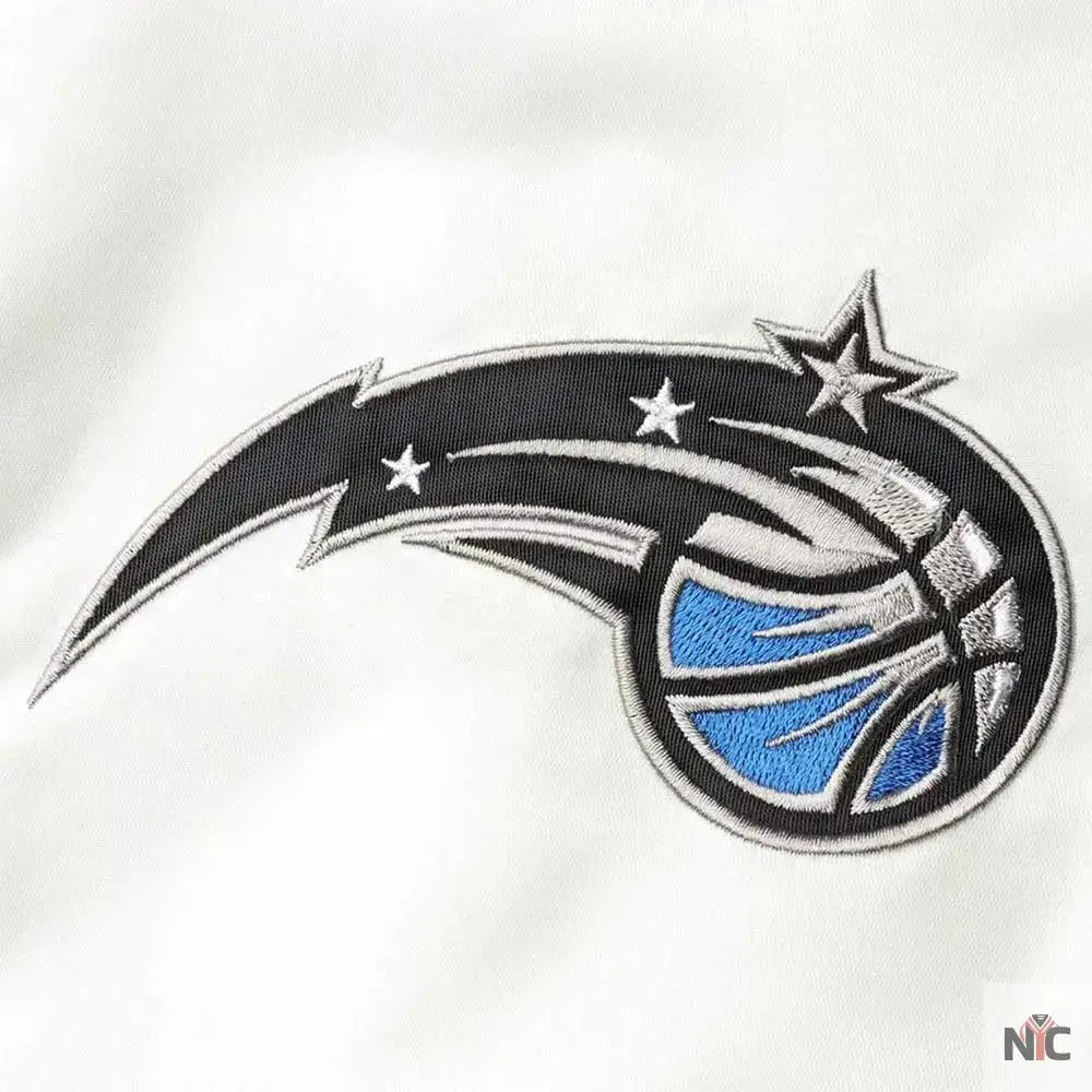 White and Blue Orlando Magic Renegade Varsity Satin Jacket