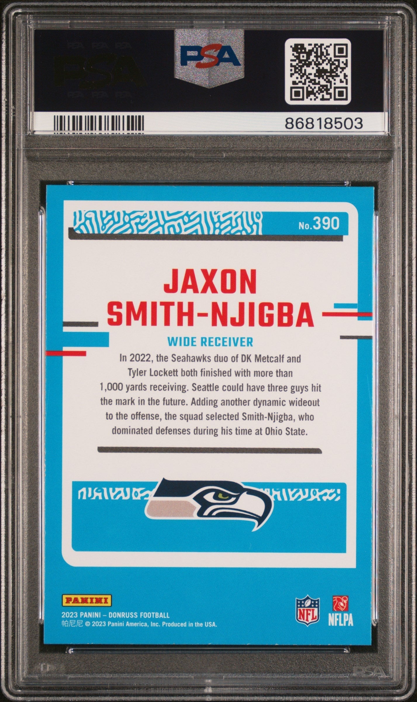 Graded 2023 Panini Donruss Jaxon Smith-Njigba #390 Rookie RC Football Card PSA 10 Gem Mint