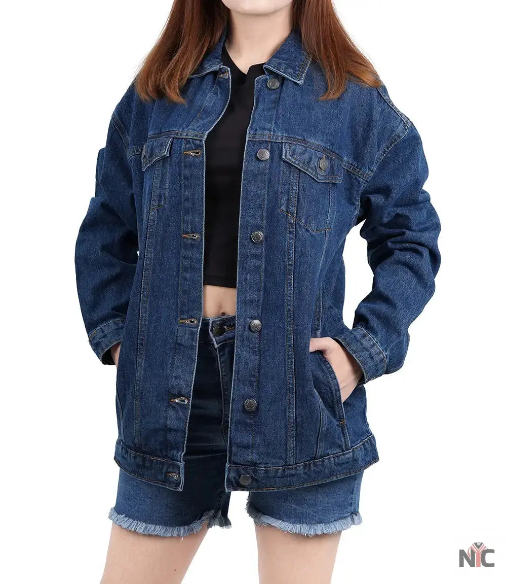 Women's Mid Blue Oversized Denim Jacket