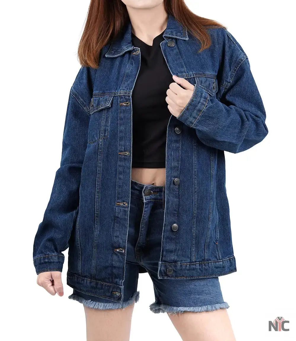 Women's Mid Blue Oversized Denim Jacket