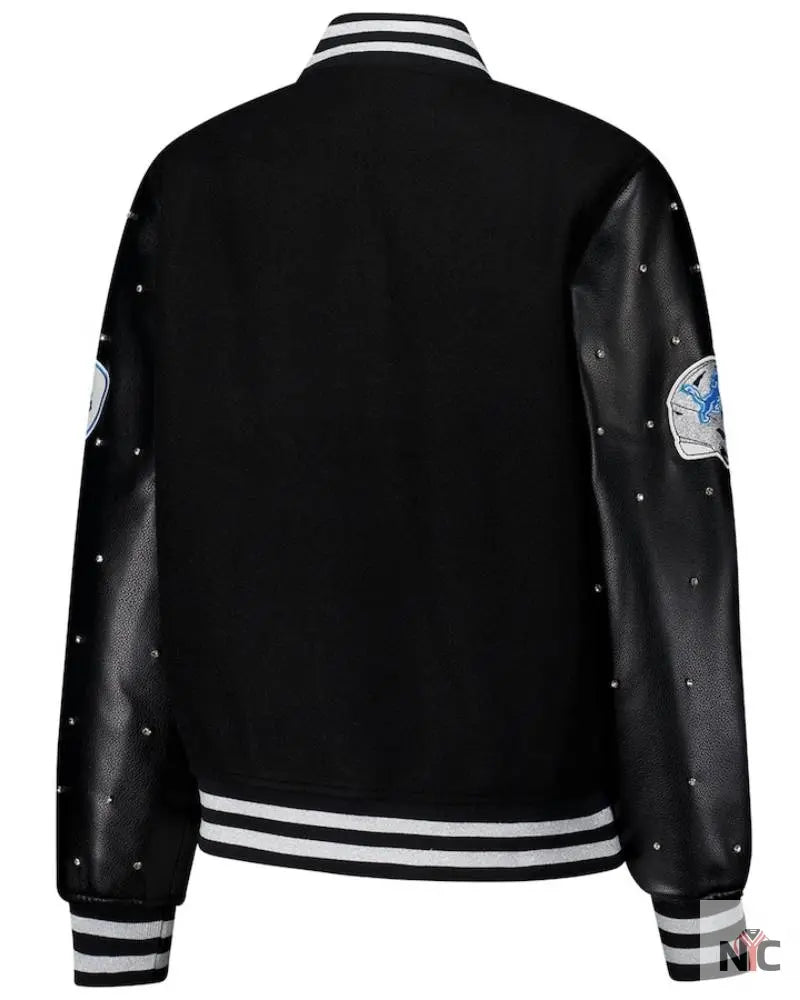 Women’s The Wild Collective Black Detroit Lions Sparkle Full-Snap Varsity Jacket