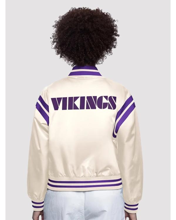 Women’s Minnesota Vikings Full-Snap Cream Satin Jacket