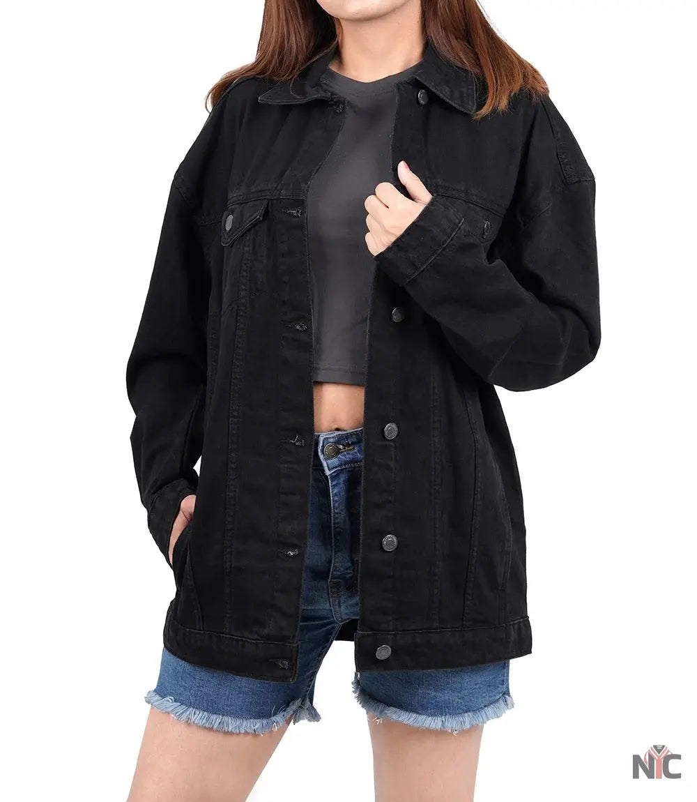 Womens Oversized Black Denim Jacket