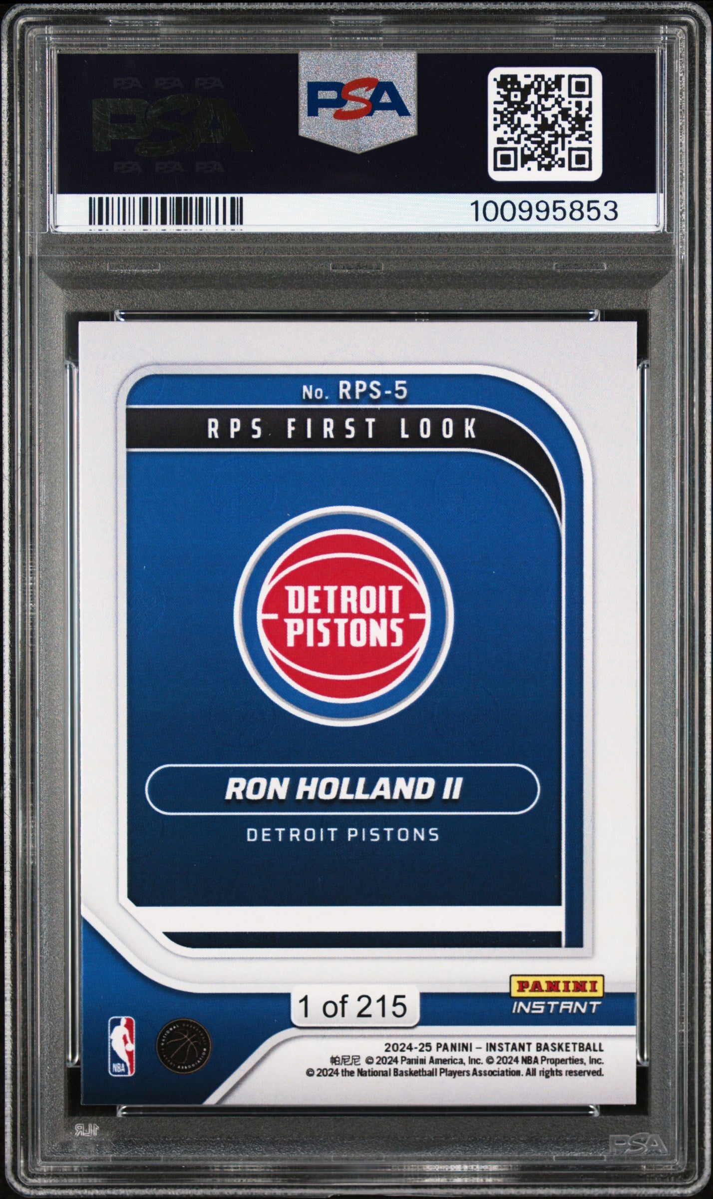 Graded 2024 Panini Instant NBA Ron Holland II #5 RPS First Look Rookie RC Basketball Card PSA 9 Mint