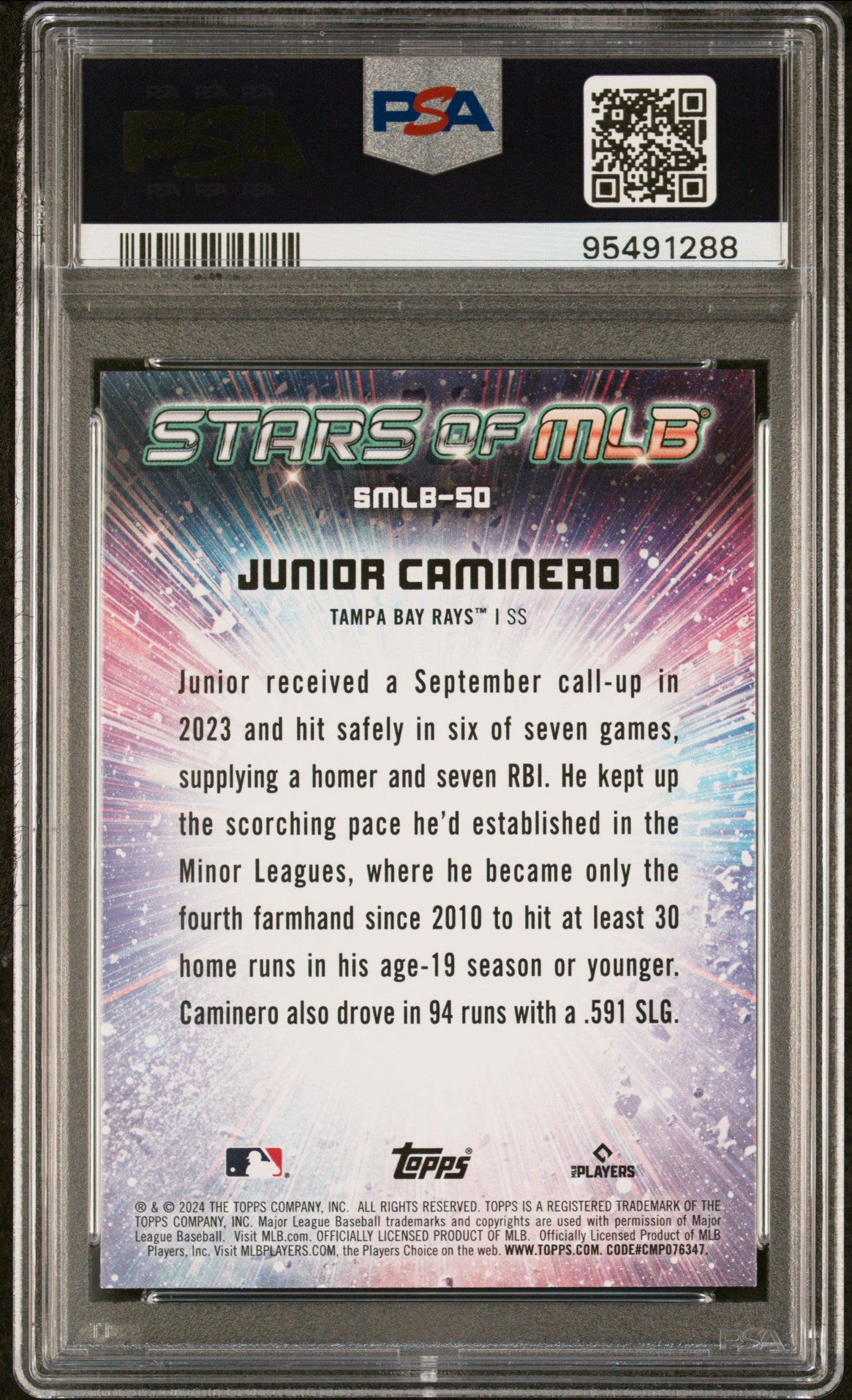 Graded 2024 Topps Junior Caminero #SMLB50 Stars of MLB Rookie RC Baseball Card PSA 10 Gem Mint
