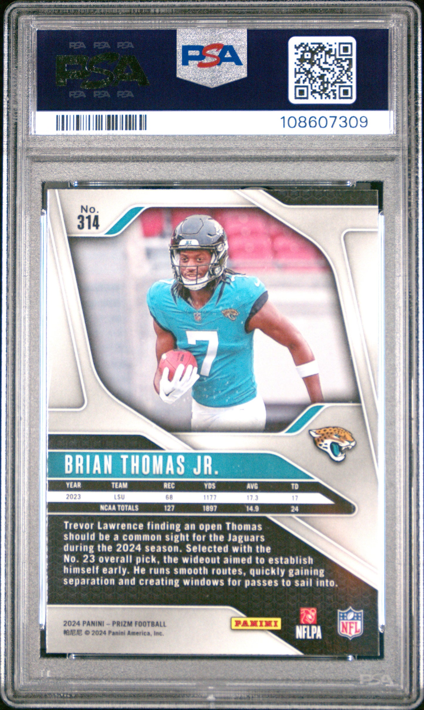Graded 2024 Panini Prizm Brian Thomas Jr #314 Rookie RC Football Card PSA 10 Gem Mint