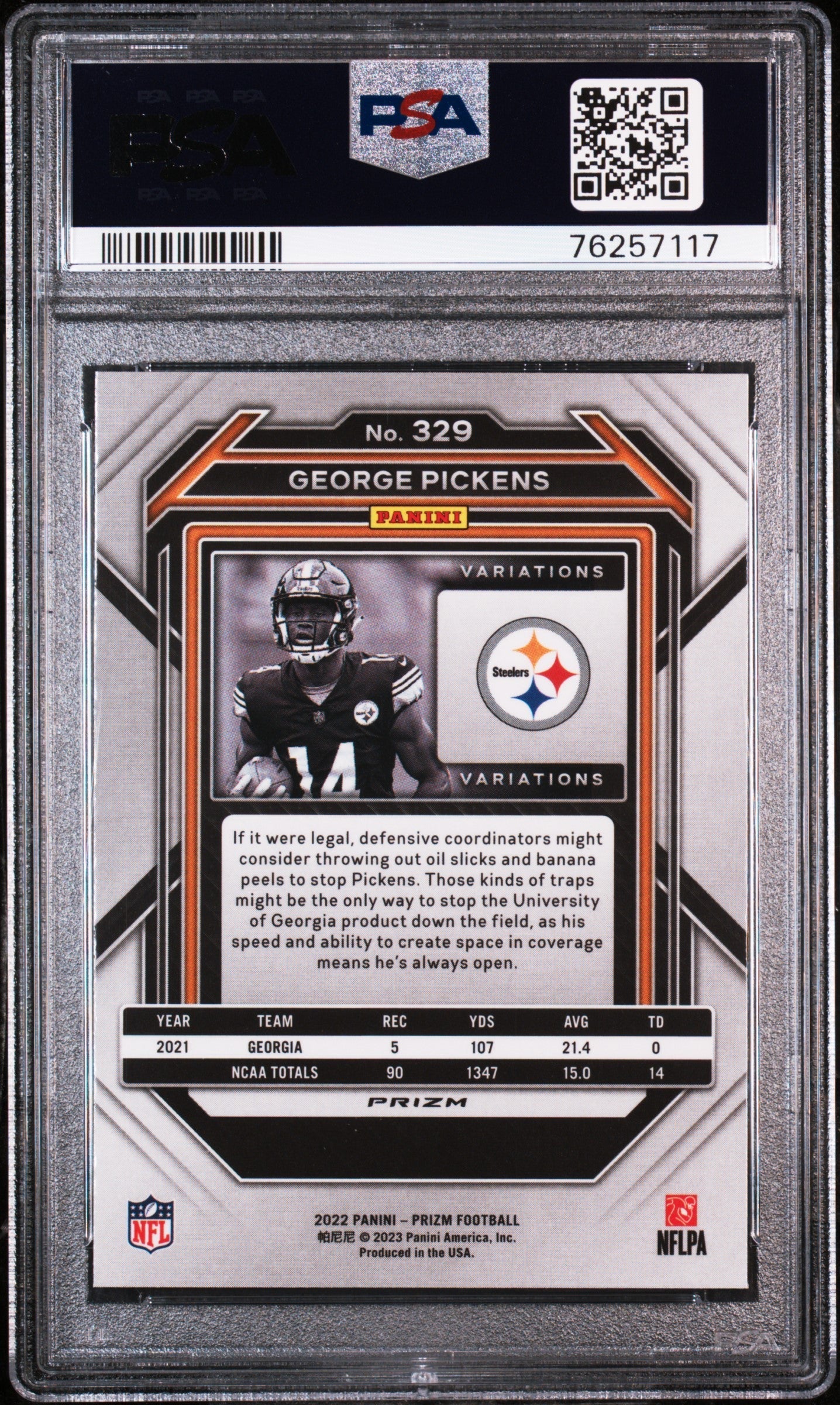 Graded 2022 Panini Prizm George Pickens #329 Variation No Huddle Rookie RC Football Card PSA 10 Gem Mint