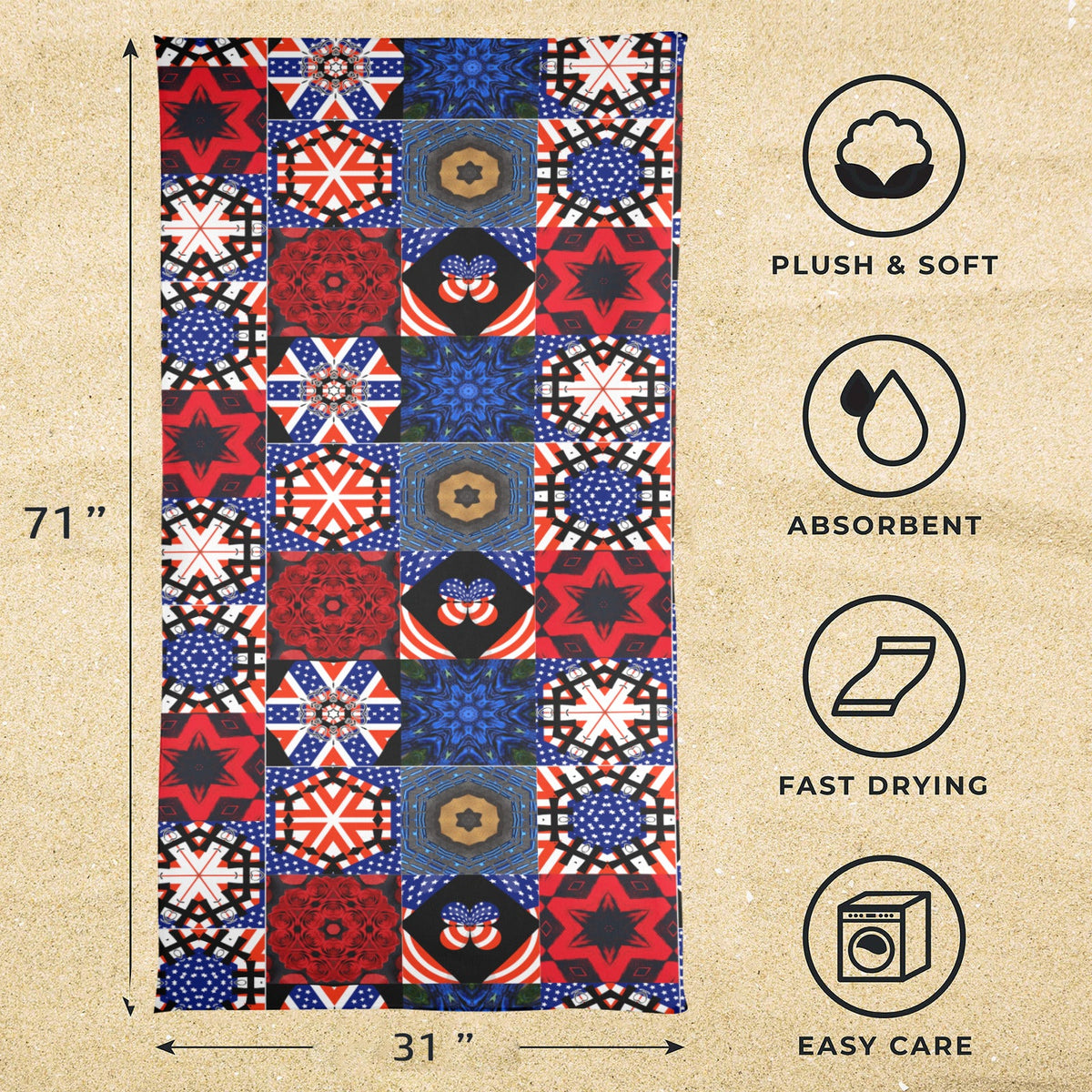 USA Patchwork Design Beach Towel - 31" x 71" (Made in USA)